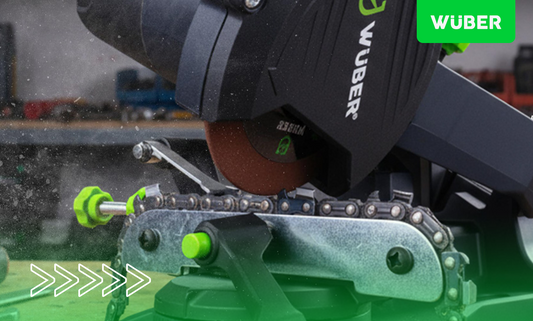 Ostrzenie łańcucha piły spalinowej Wuber ręcznie i ostrzałką elektryczną