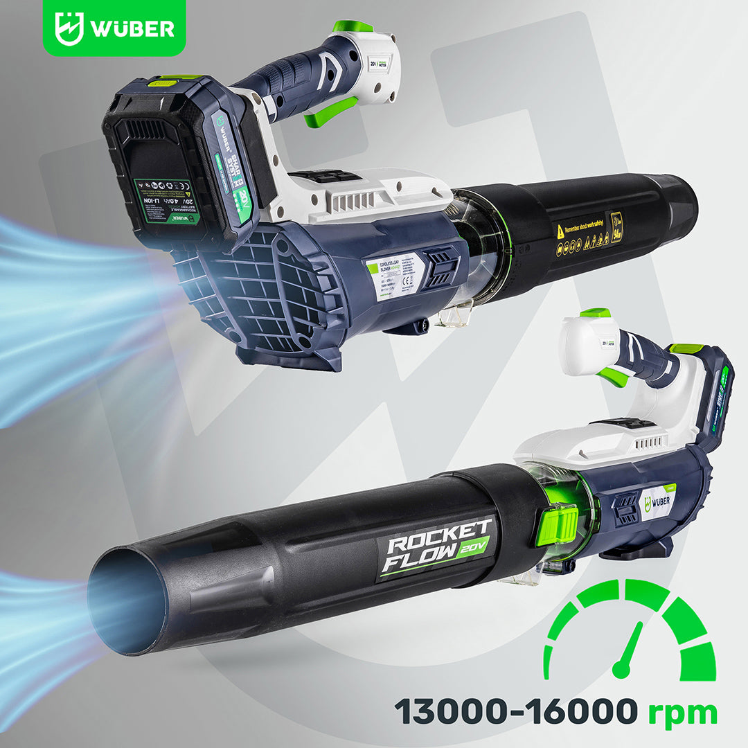 Dmuchawa akumulatorowa WUBER 4.0 Ah z funkcją Rocket Flow i regulacją prędkości 13000-16000 rpm
