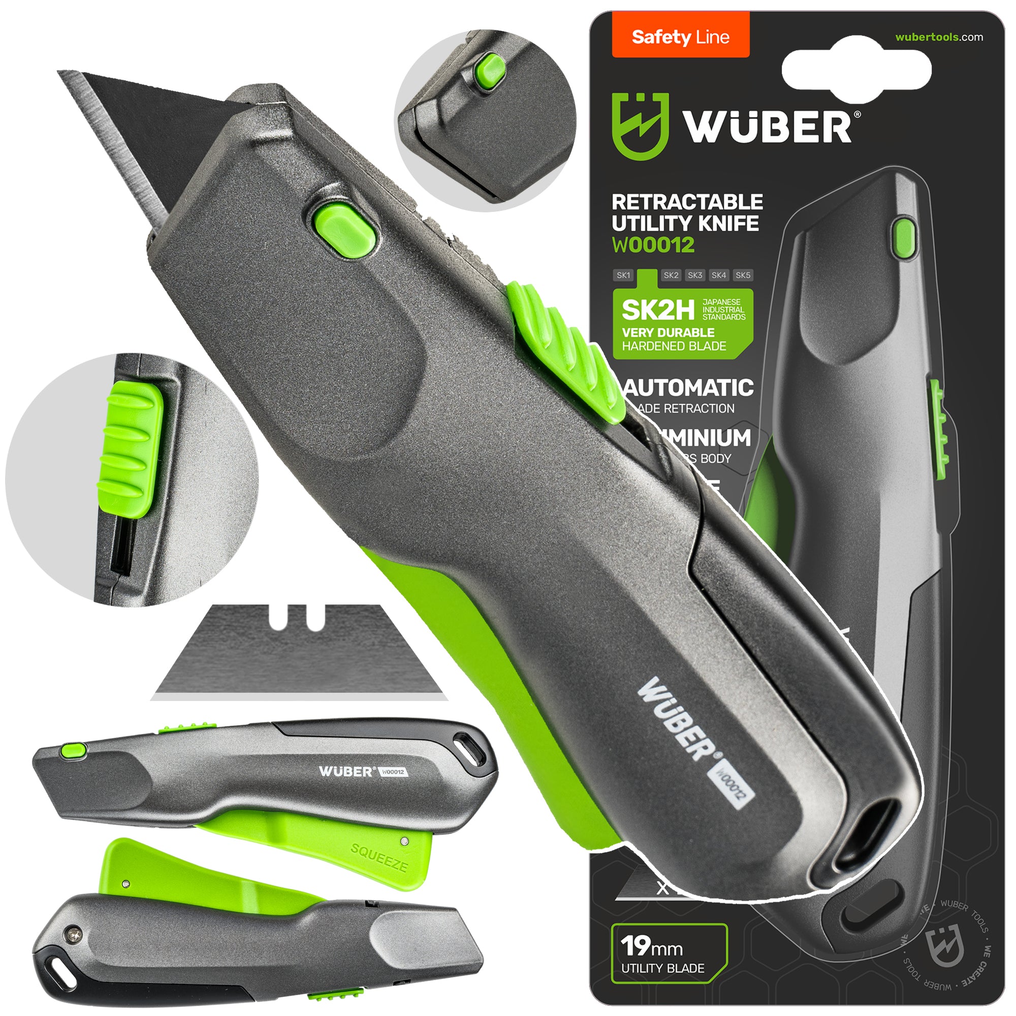 Nóż tapicerski 19 mm aluminiowy WUBER