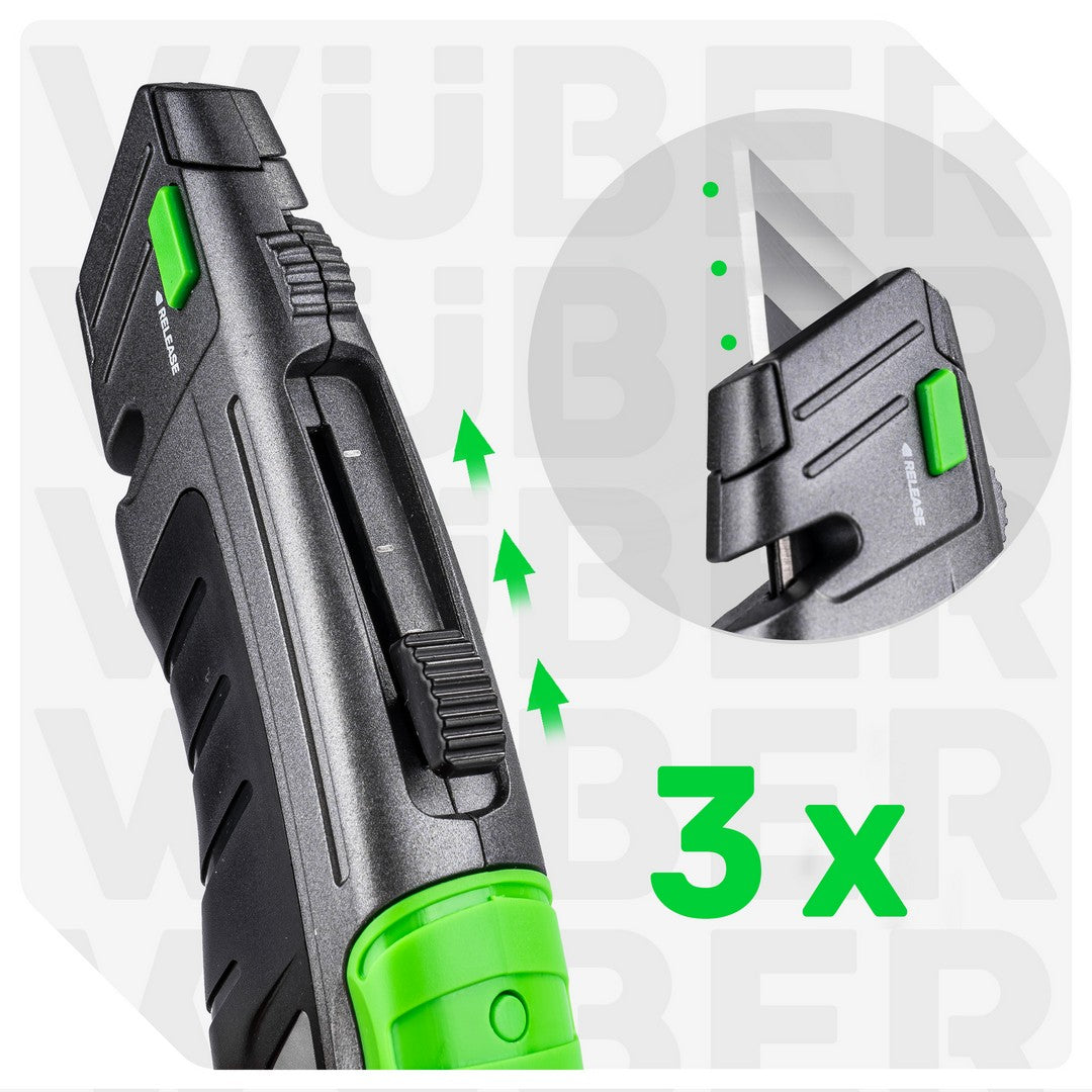 Nóż tapicerski 19 mm aluminiowy +ostrza WUBER