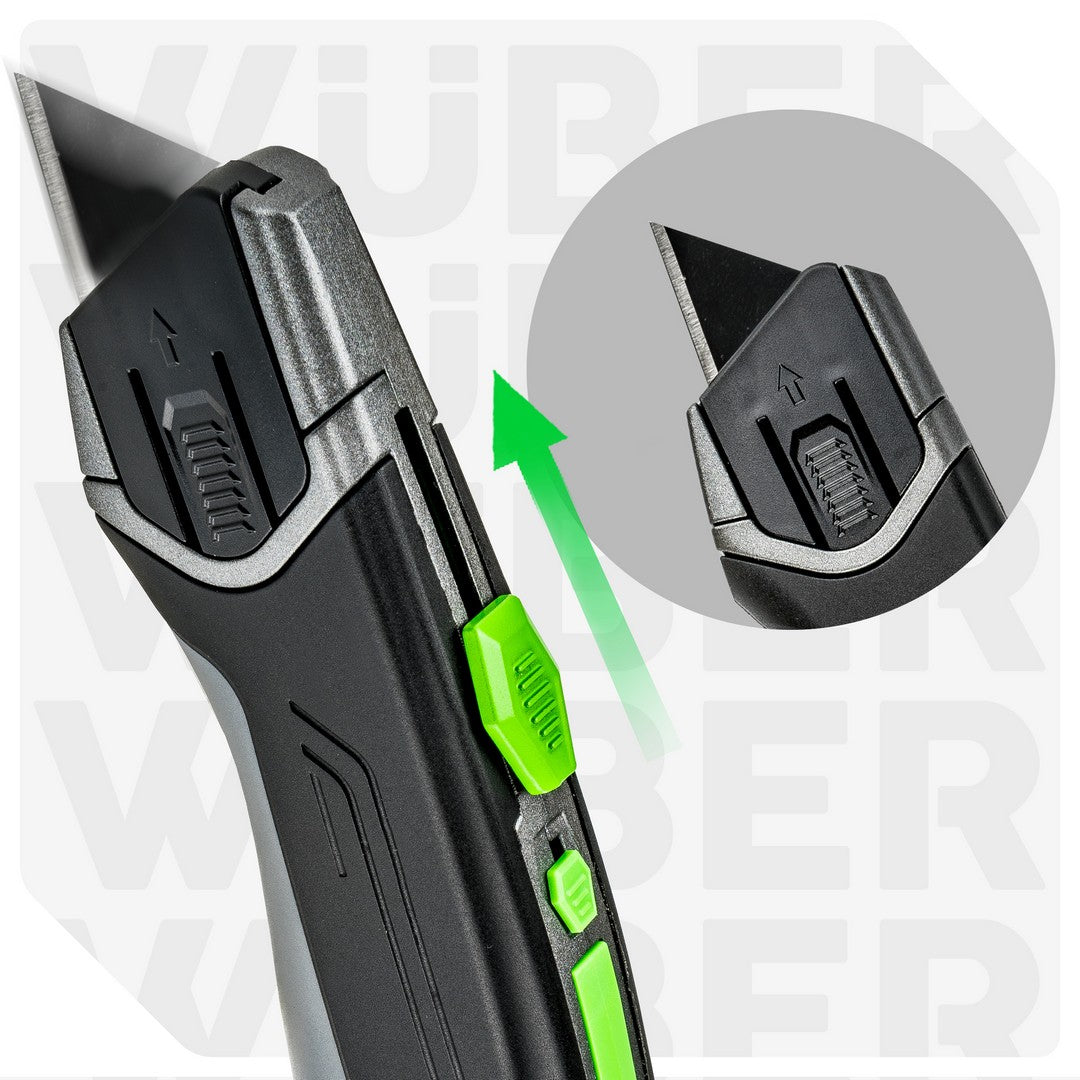 Nóż tapicerski 19 mm aluminiowy +4 ostrza WUBER