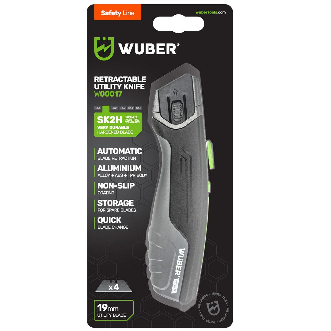 Nóż tapicerski 19 mm aluminiowy +4 ostrza WUBER