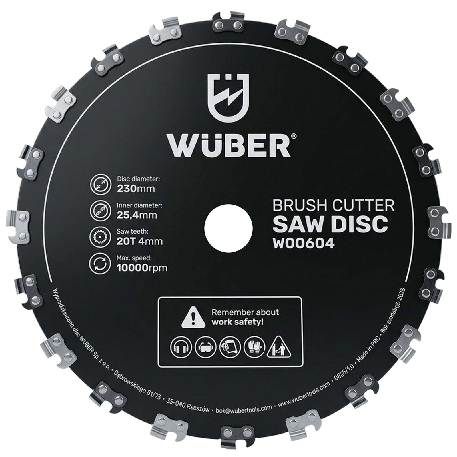 Tarcza tnąca łańcuchowa do kosy spalinowej podkaszarki 20T 230 mm WUBER