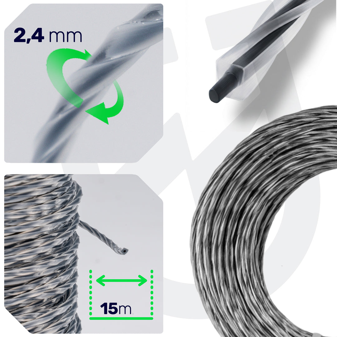 Żyłka tnąca do podkaszarki 2,4 mm zbrojona 15 m WUBER