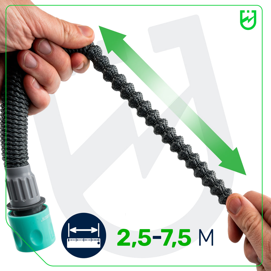 Zestaw wąż ogrodowy rozciągliwy elastyczny 7,5 m i pistolet +szybkozłączki WUBER