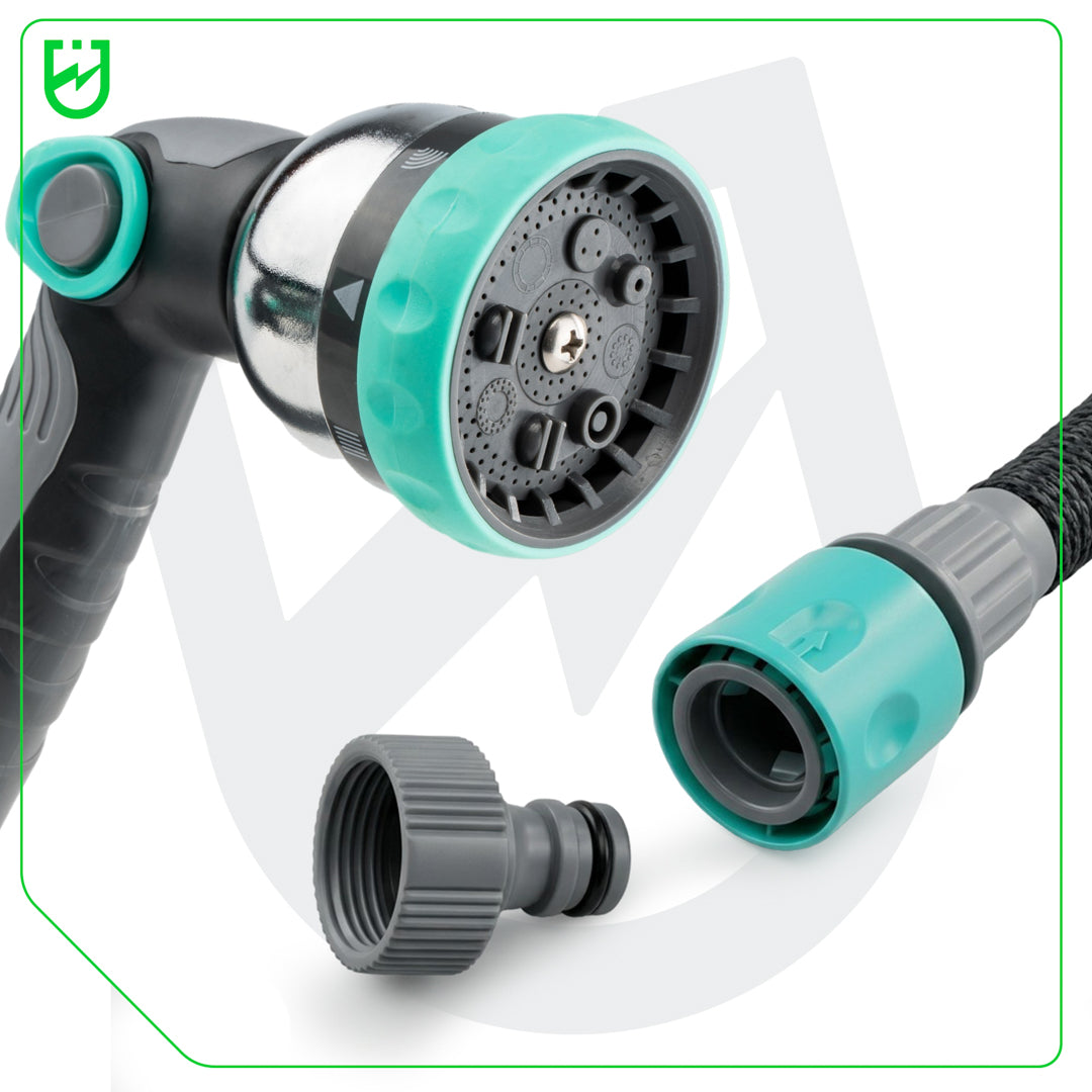 Zestaw wąż ogrodowy rozciągliwy elastyczny 22,5 m i pistolet +szybkozłączki WUBER