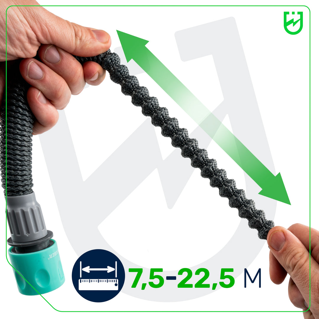 Zestaw wąż ogrodowy rozciągliwy elastyczny 22,5 m i pistolet +szybkozłączki WUBER