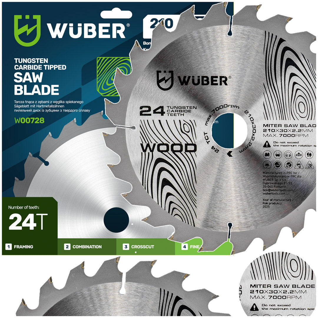 Tarcza widiowa do drewna 210x30 mm 24T WUBER