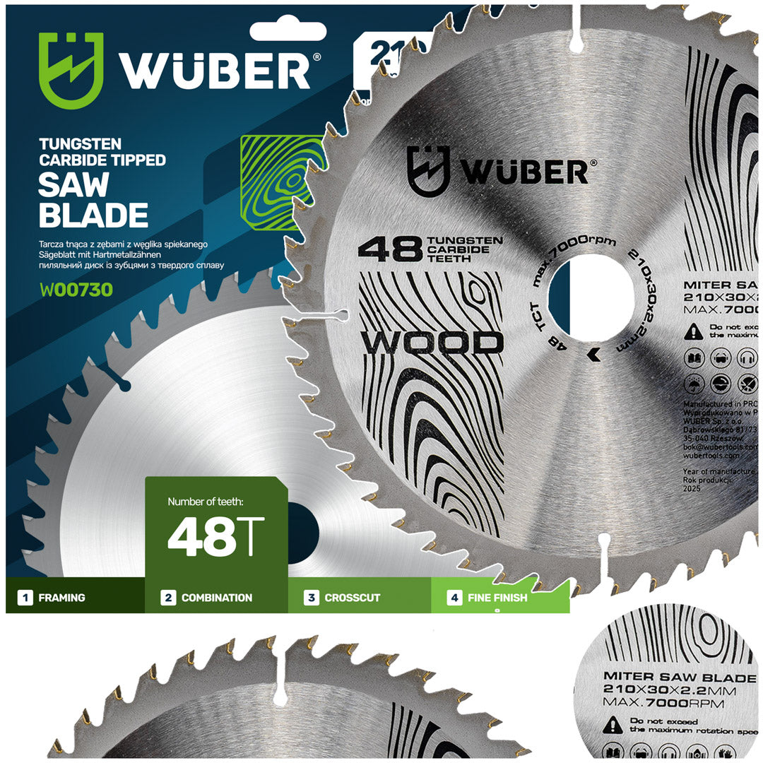 Tarcza widiowa do drewna 210x30 mm 48T WUBER