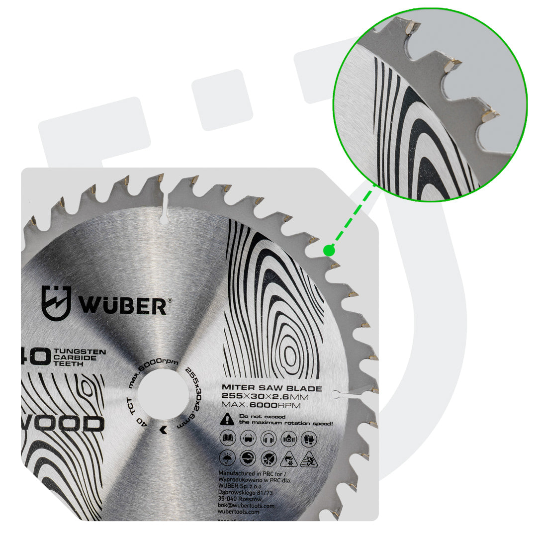 Tarcza widiowa do drewna 255x30 mm 40T WUBER