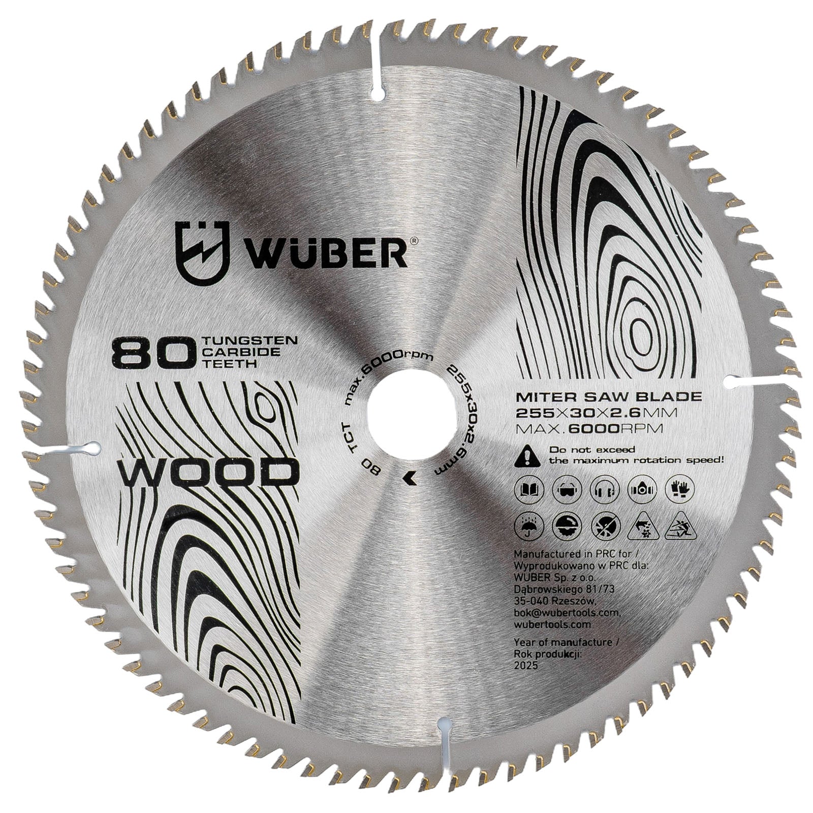 Tarcza widiowa do drewna 255x30 mm 80T WUBER