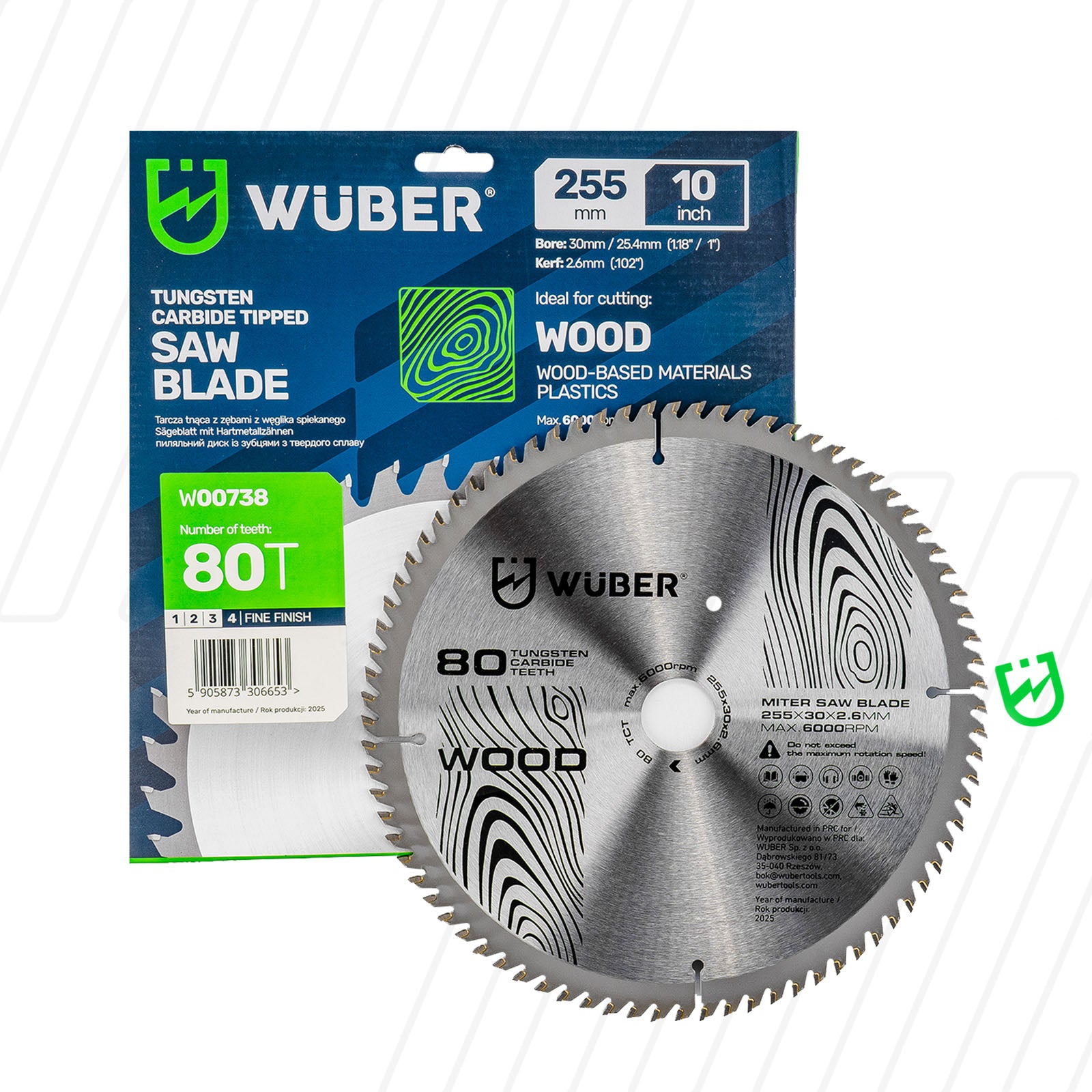 Tarcza widiowa do drewna 255x30 mm 80T WUBER