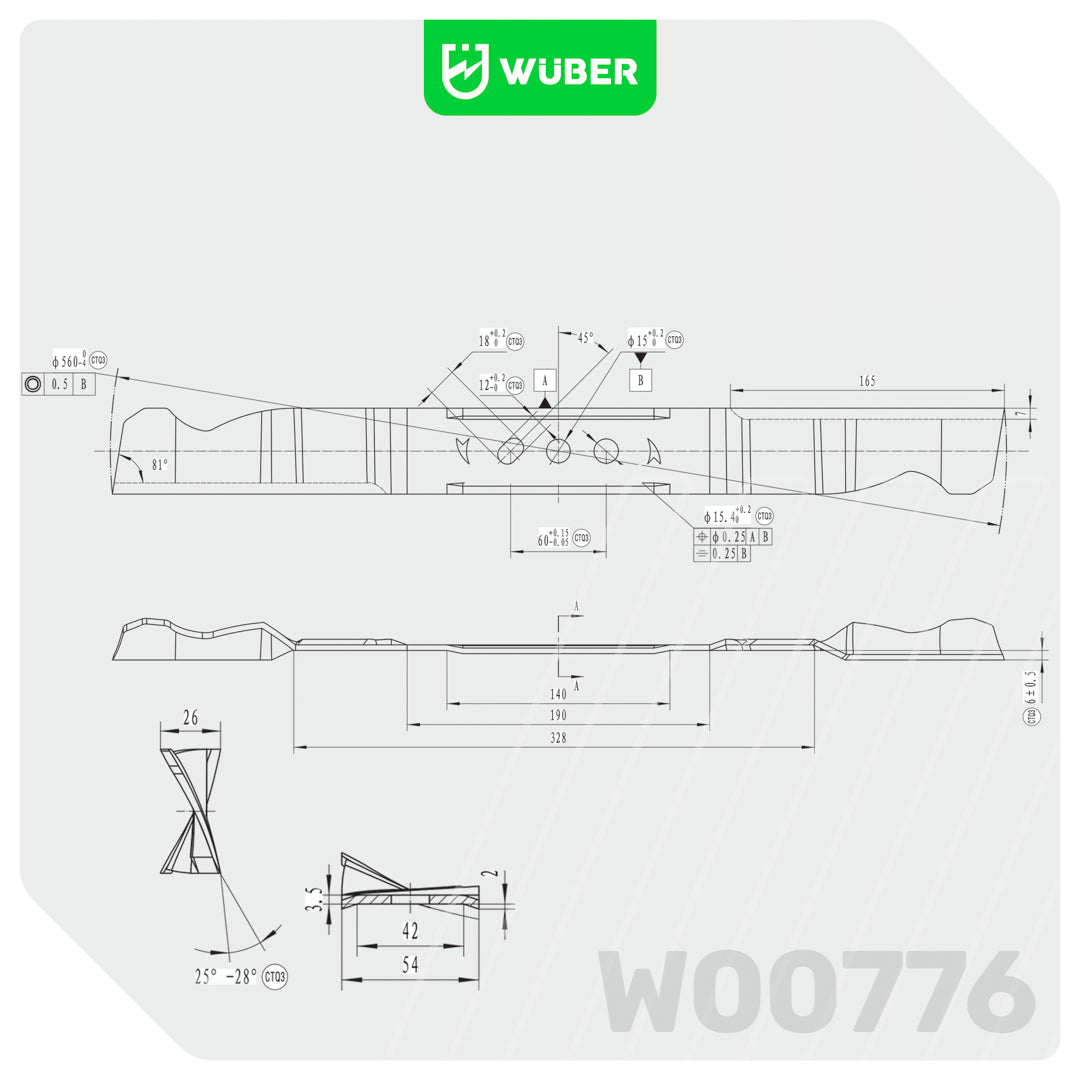 Nóż tnący do kosiarki spalinowej 56 cm prawoskrętny ostrze WUBER