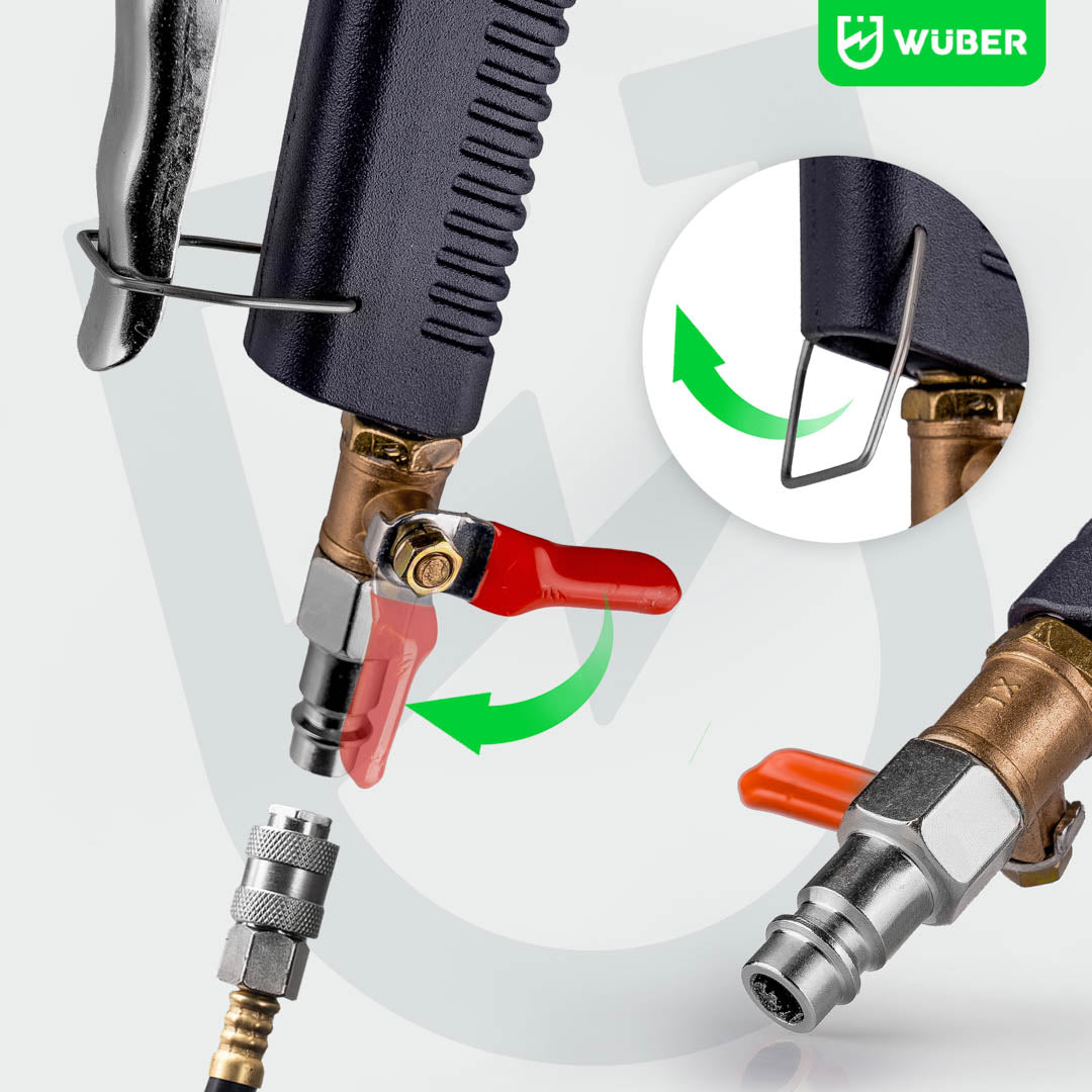 Standardowe złącze wlotowe 1/4" umożliwiające łatwe podłączenie do większości dostępnych na rynku kompresorów