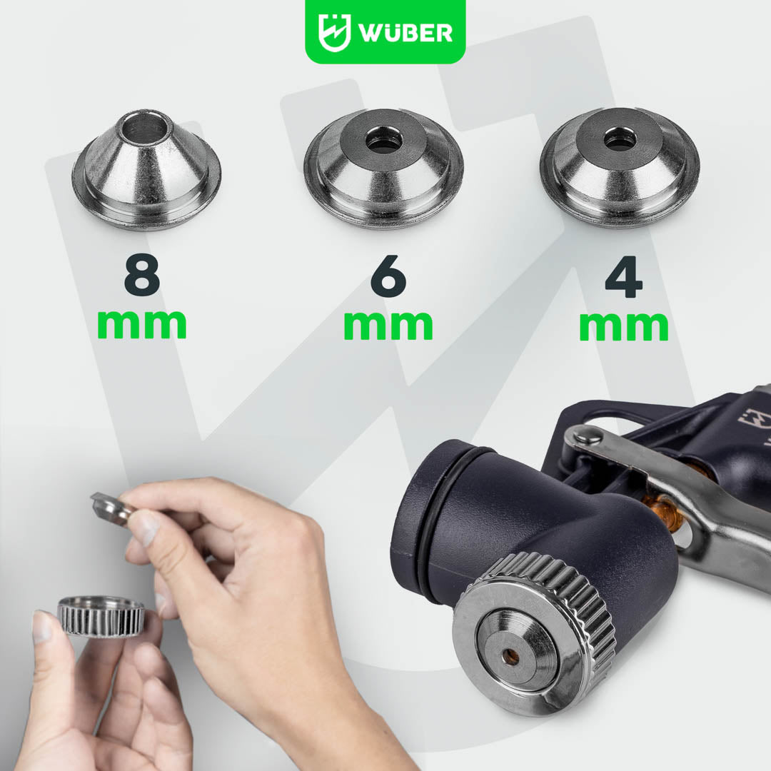 Trzy dysze o średnicach 4, 6 i 8 mm