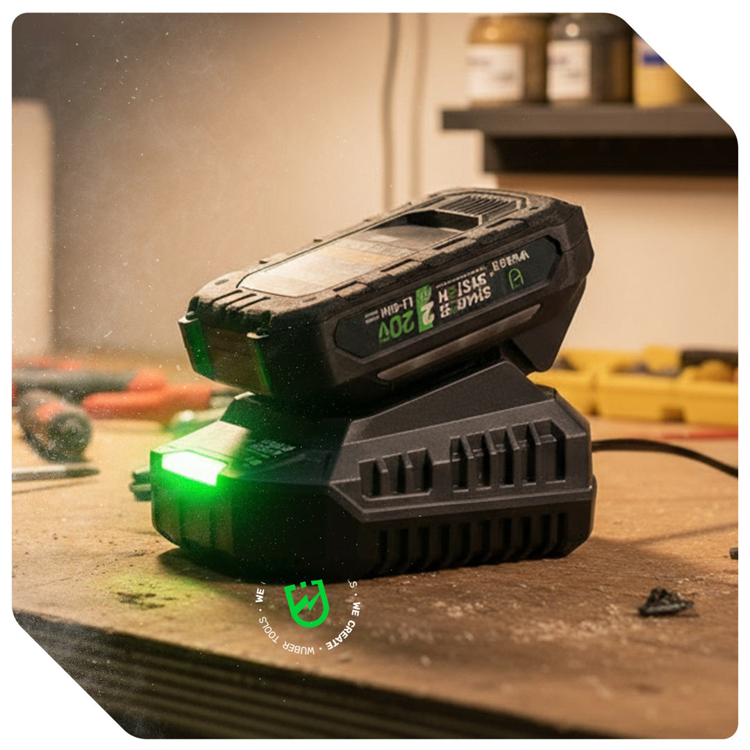 Ładowarka z naładowaną baterią Share+ System - zielona lampka sygnalizująca naładowanie