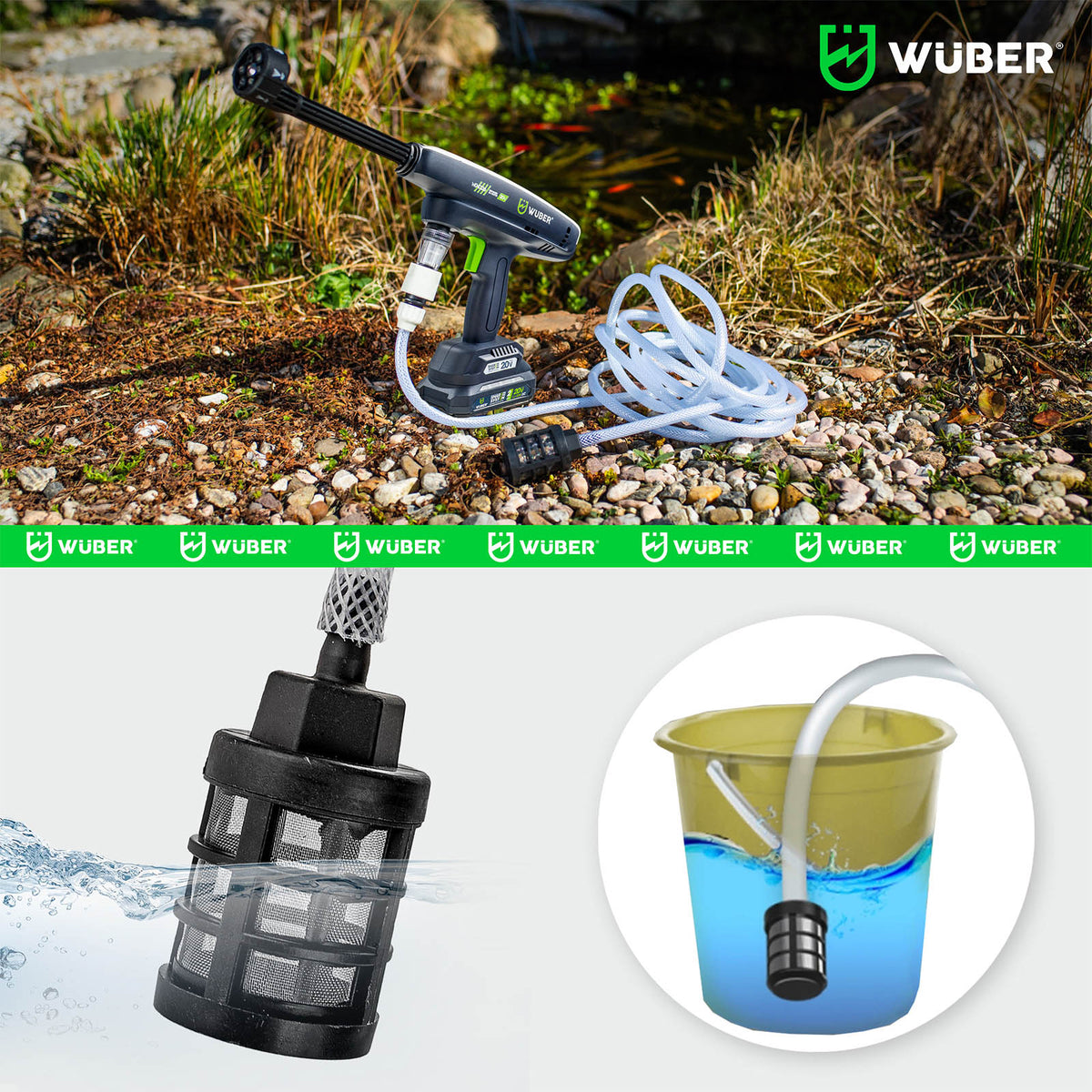 Myjka ciśnieniowa akumulatorowa 15 bar 240 l/h Share+ System 20 V WUBER