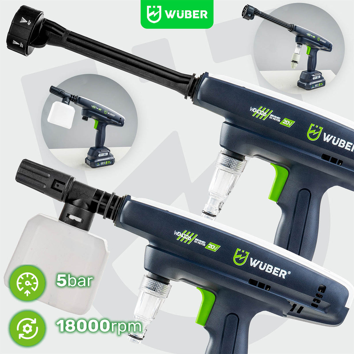 Myjka ciśnieniowa akumulatorowa 15 bar 240 l/h Share+ System 20 V WUBER