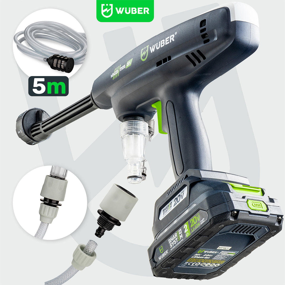 Myjka ciśnieniowa akumulatorowa 15 bar 240 l/h Share+ System 20 V WUBER