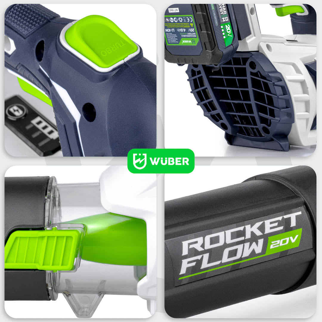 Dmuchawa akumulatorowa WUBER 4.0 Ah z ergonomicznym uchwytem i systemem Rocket Flow