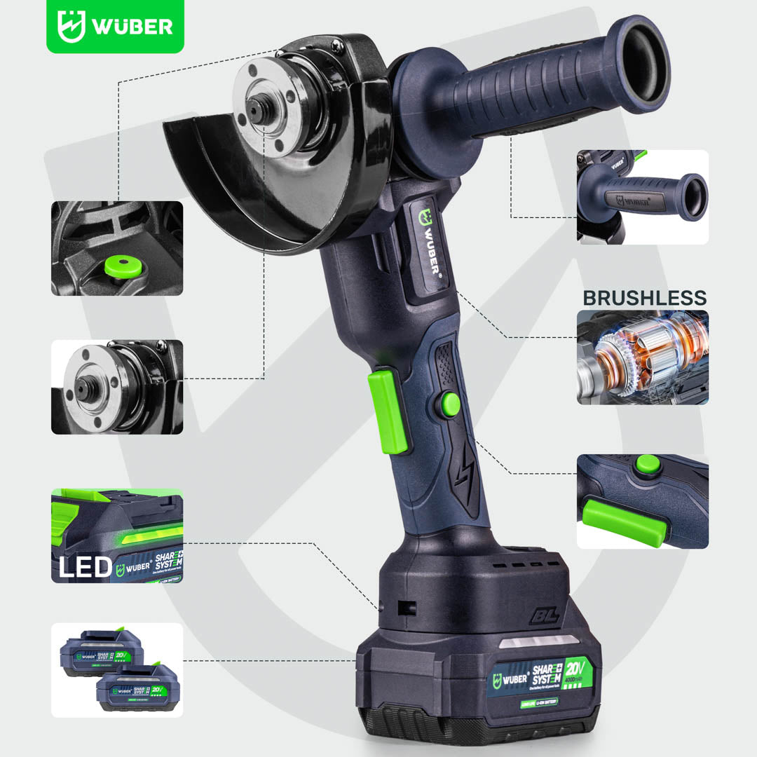 Szlifierka kątowa akumulatorowa 20 V średnica 125 mm WUBER