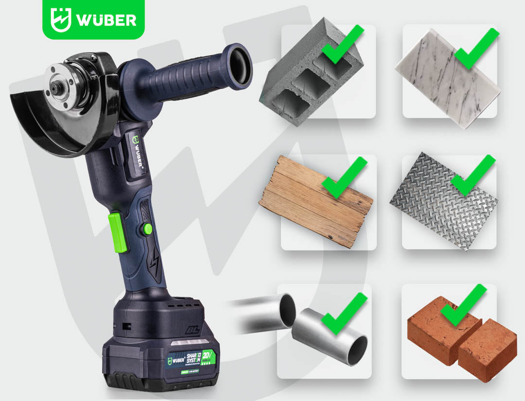 Szlifierka kątowa akumulatorowa 20 V średnica 125 mm WUBER