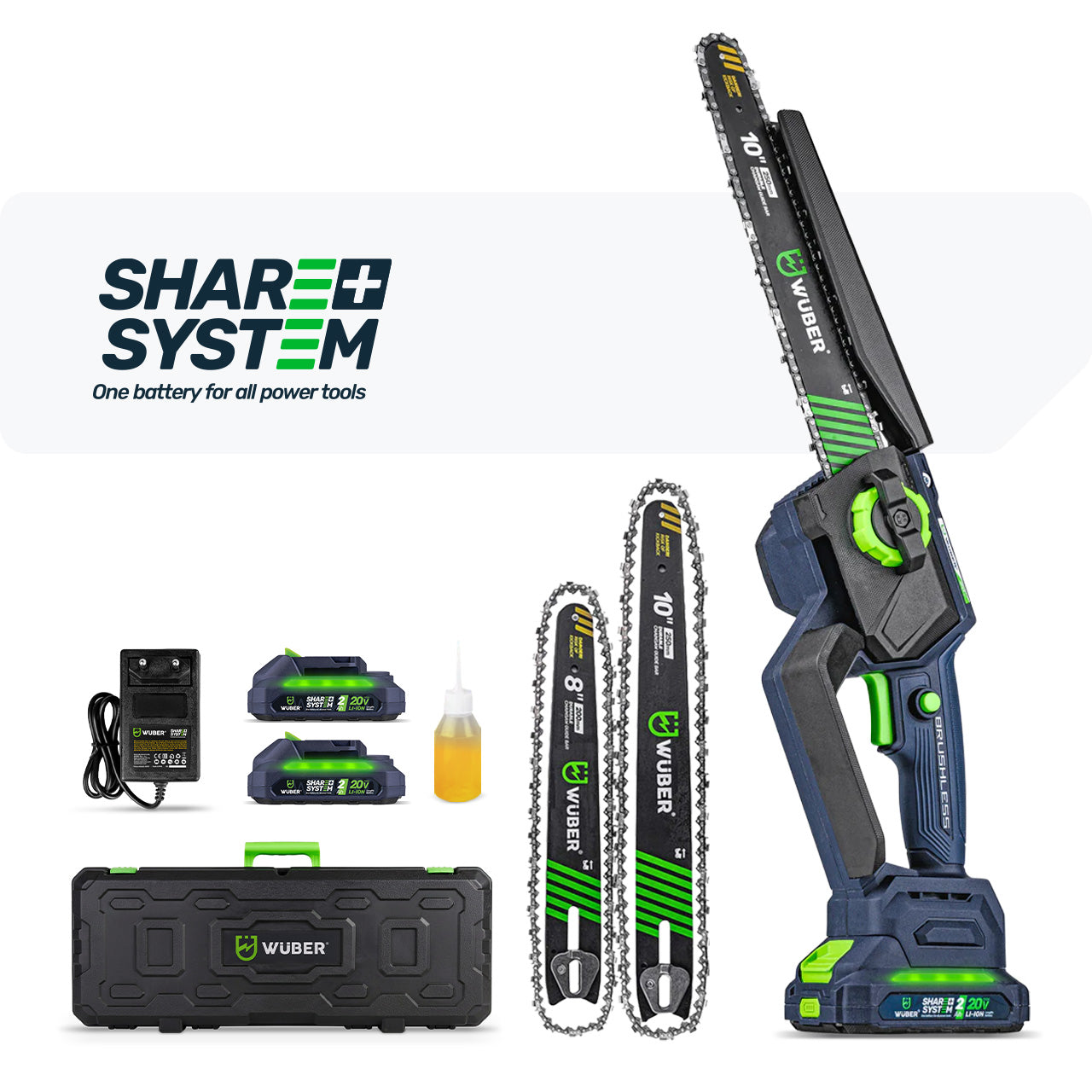 Mini piła łańcuchowa akumulatorowa 20 V 7,5 m/s +2 akumulatory WUBER