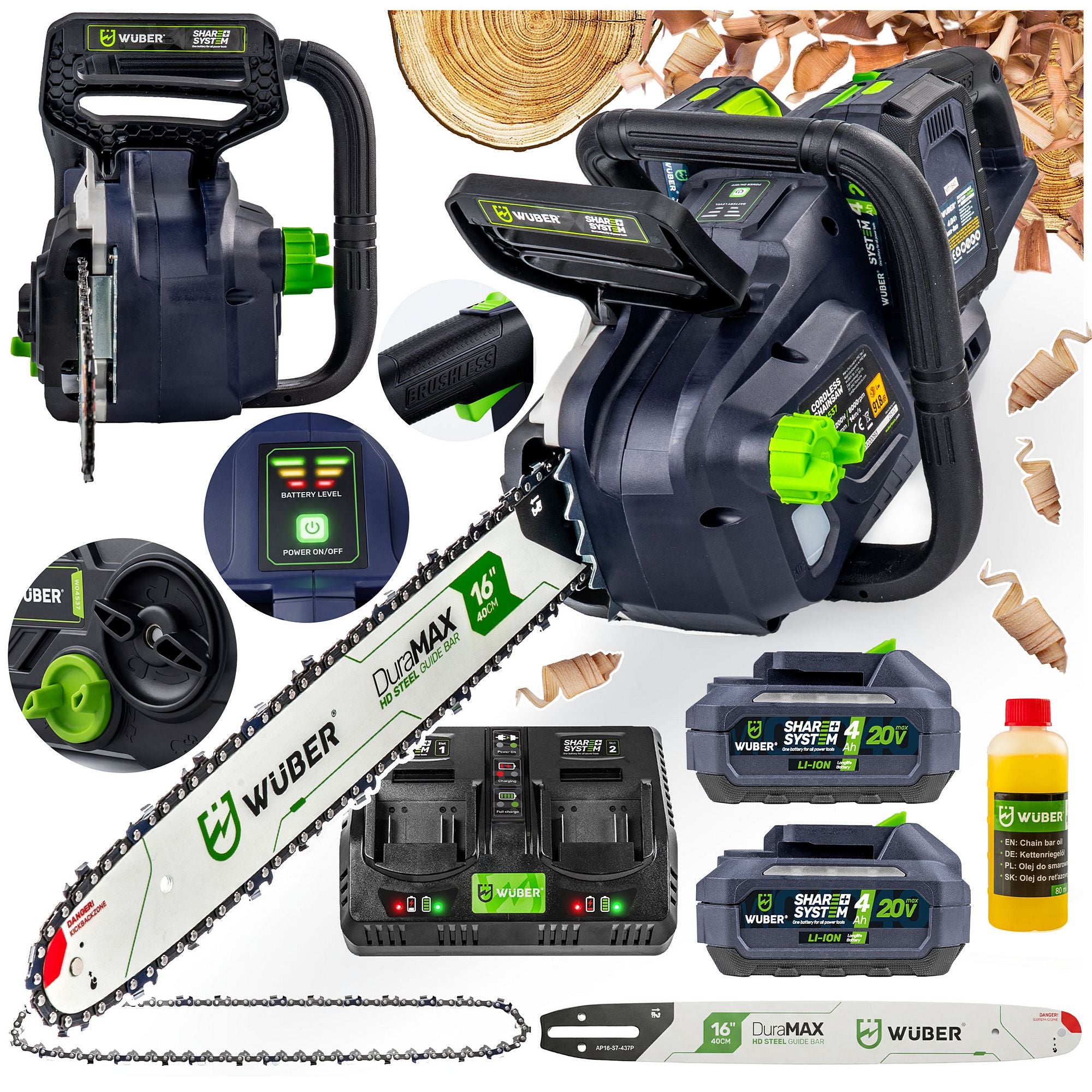 Piła łańcuchowa 40 V akumulatorowa 1200 W + 2 akumulatory WUBER