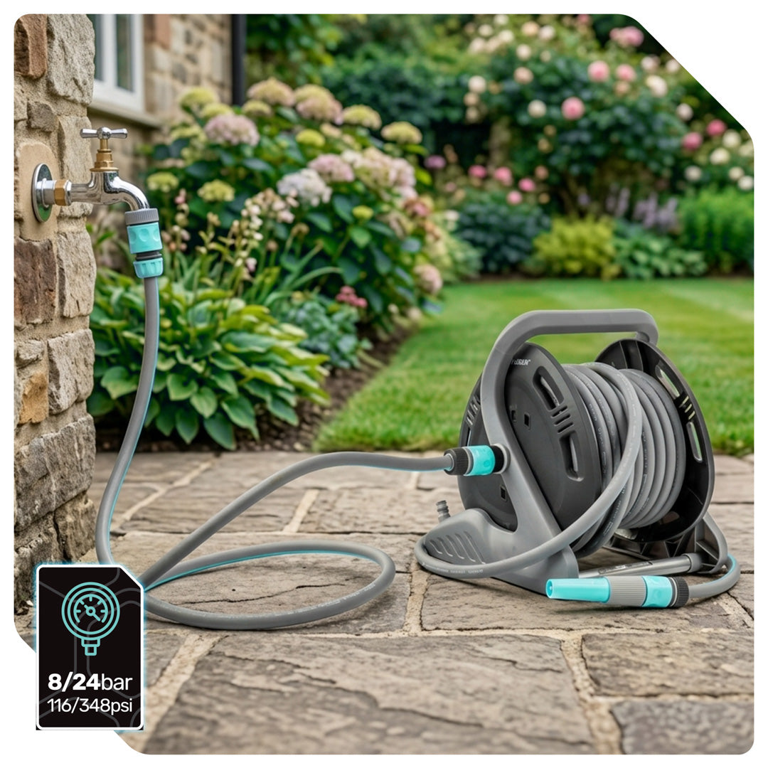 Zwijak na wąż ogrodowy 20+2 mm zwijacz +wąż WUBER