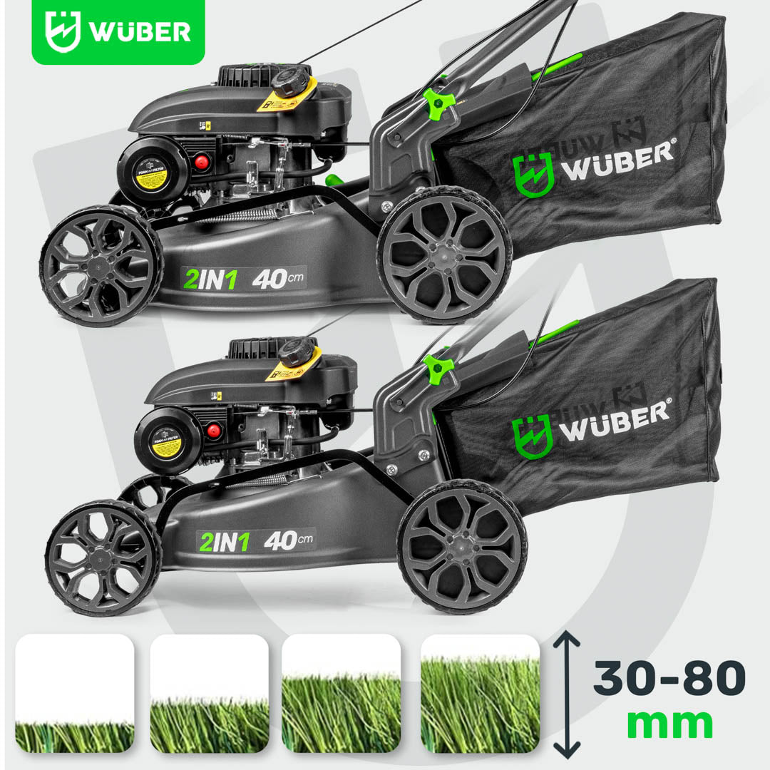 Kosiarka spalinowa Wubertools 3 KM z napędem i koszem, szerokość 40 cm, wysokość cięcia 30-80 mm