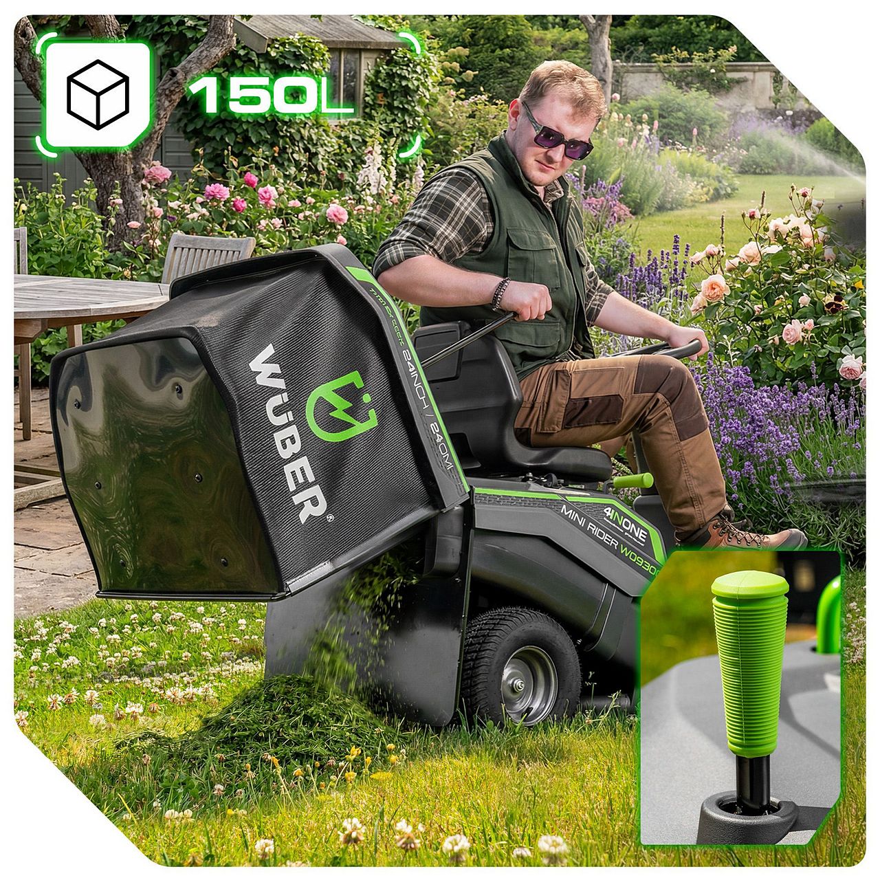 Traktorek ogrodowy 61 cm kosiarka spalinowy 150 l WUBER
