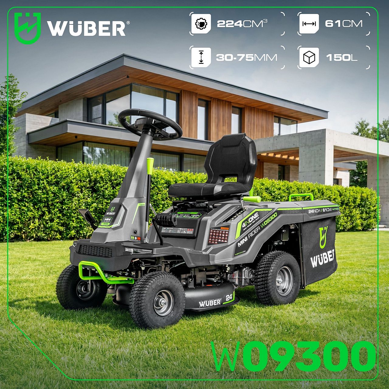 Traktorek ogrodowy 61 cm kosiarka spalinowy 150 l WUBER