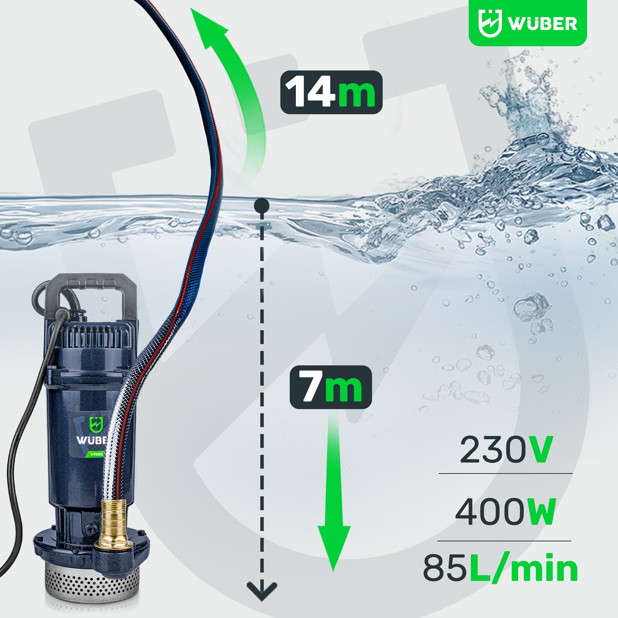 Pompa głębinowa do wody czystej brudnej szamba 400 W +wąż WUBER