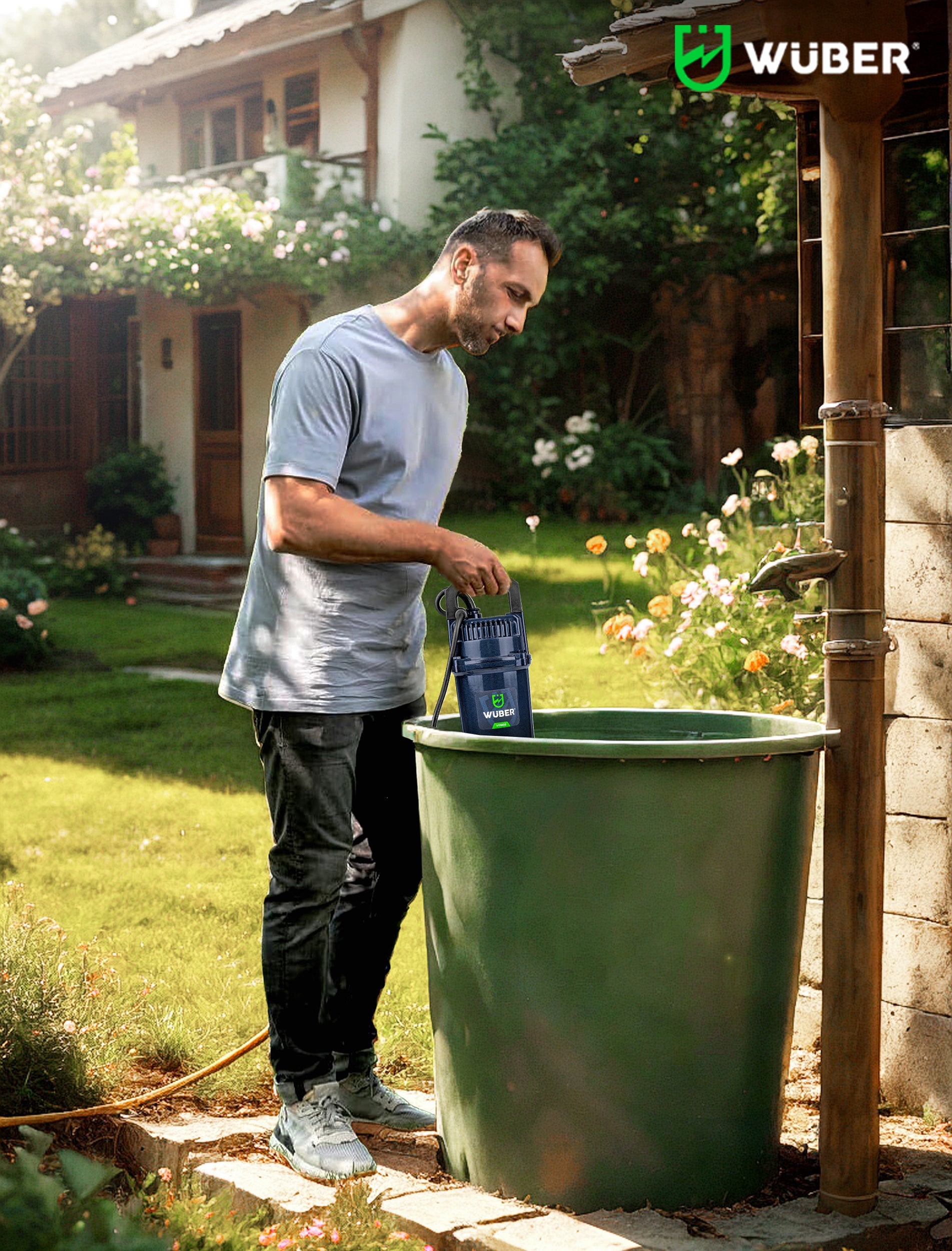 Pompa głębinowa do wody z pływakiem 400 W +wąż strażacki WUBER