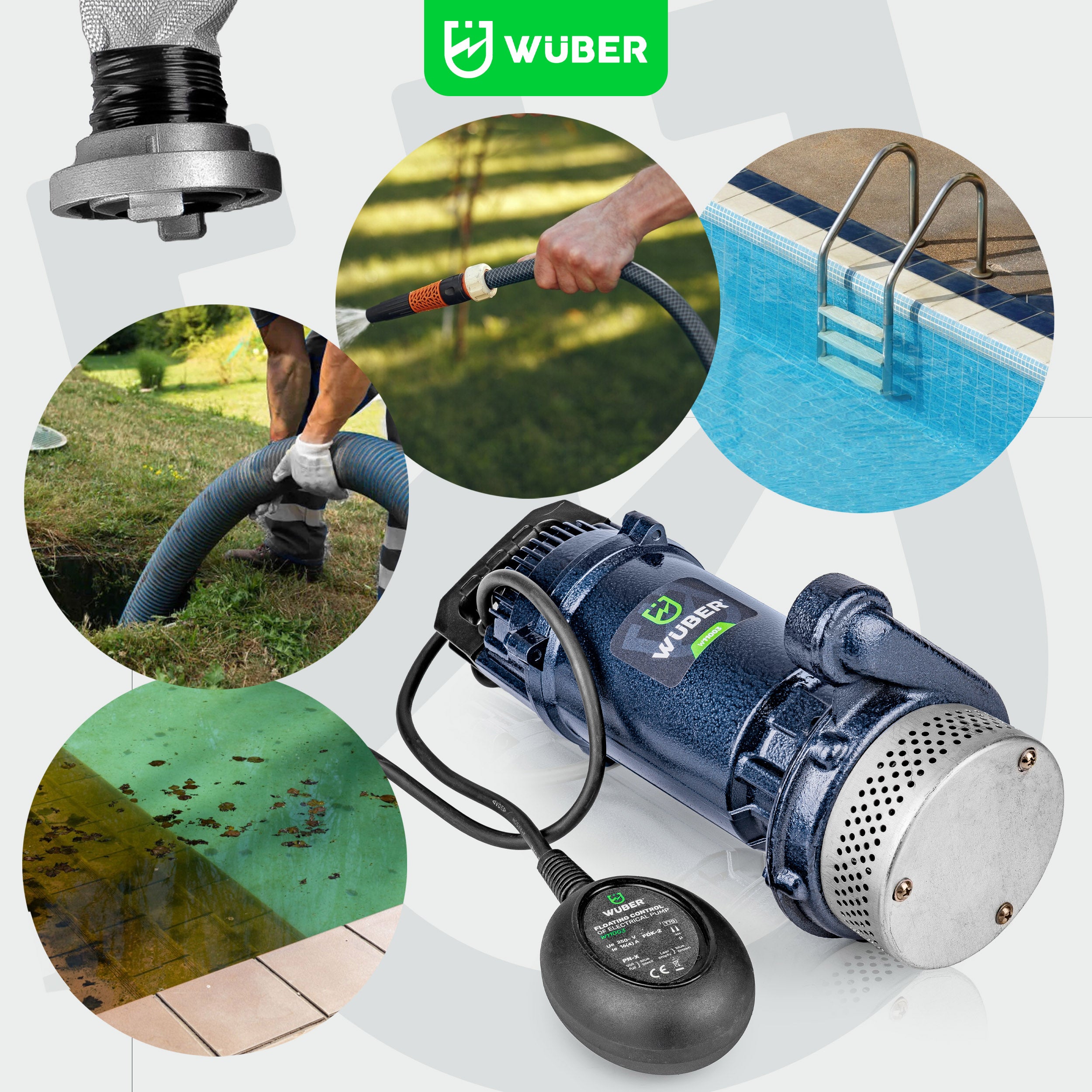 Pompa głębinowa do wody z pływakiem 400 W +wąż strażacki WUBER