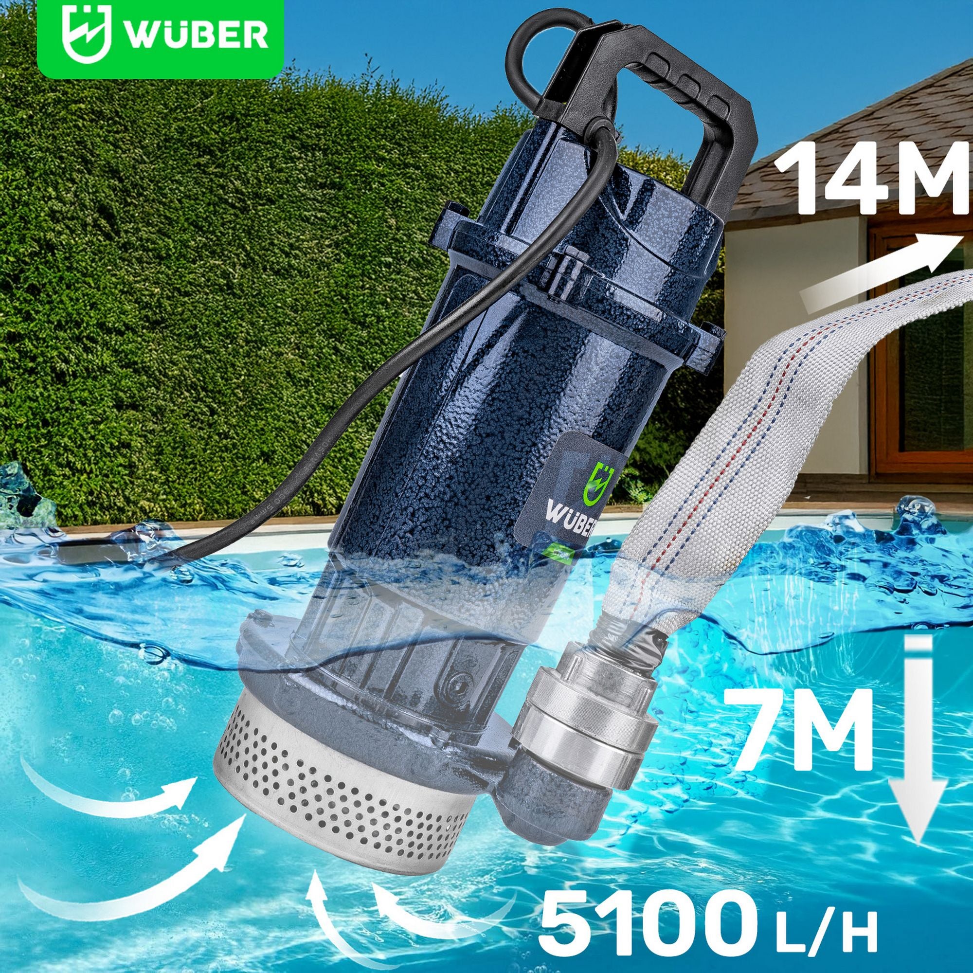 Ujęcie na zewnątrz Sklep narzędziowy WUBER pompa do basenu granatowa 5100 l/h na basenie