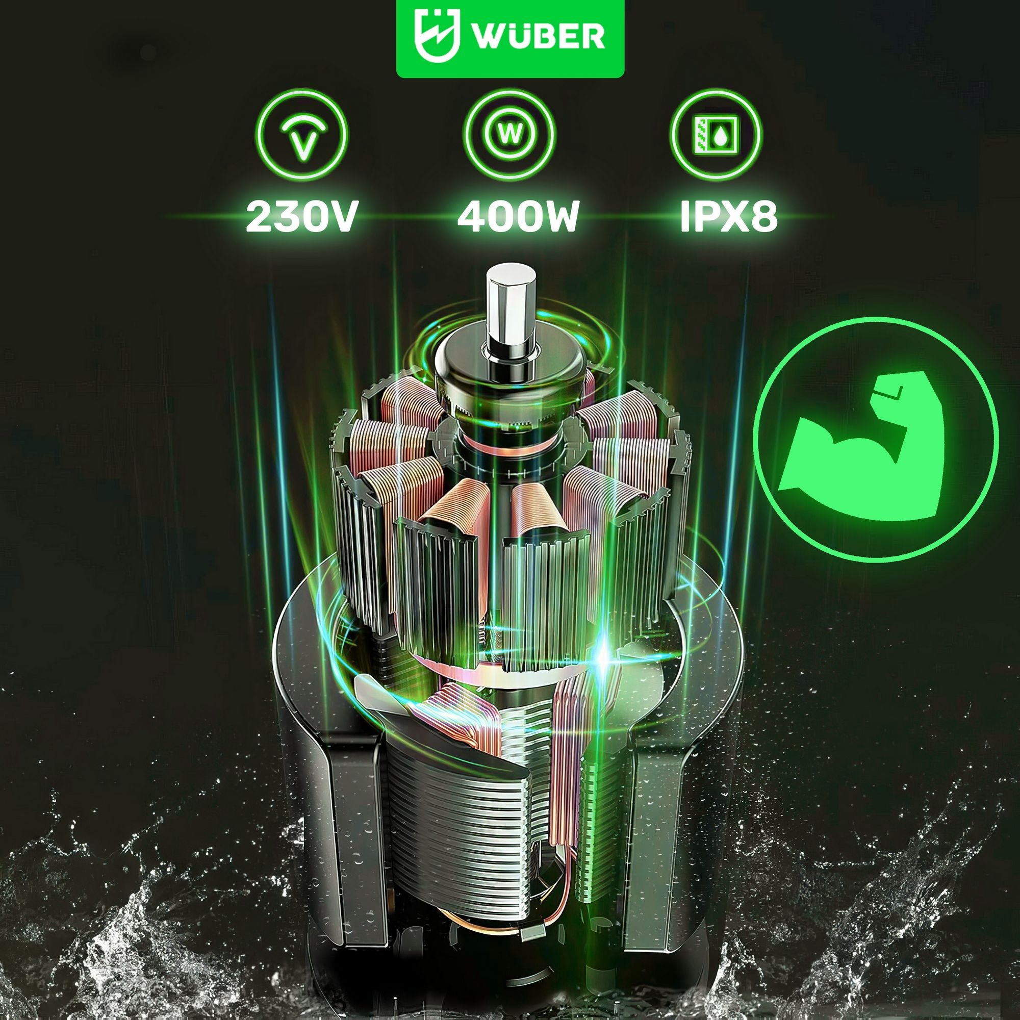 Zielone podświetlenie Sklep narzędziowy WUBER urządzenie elektryczne IPX8 400W 230V