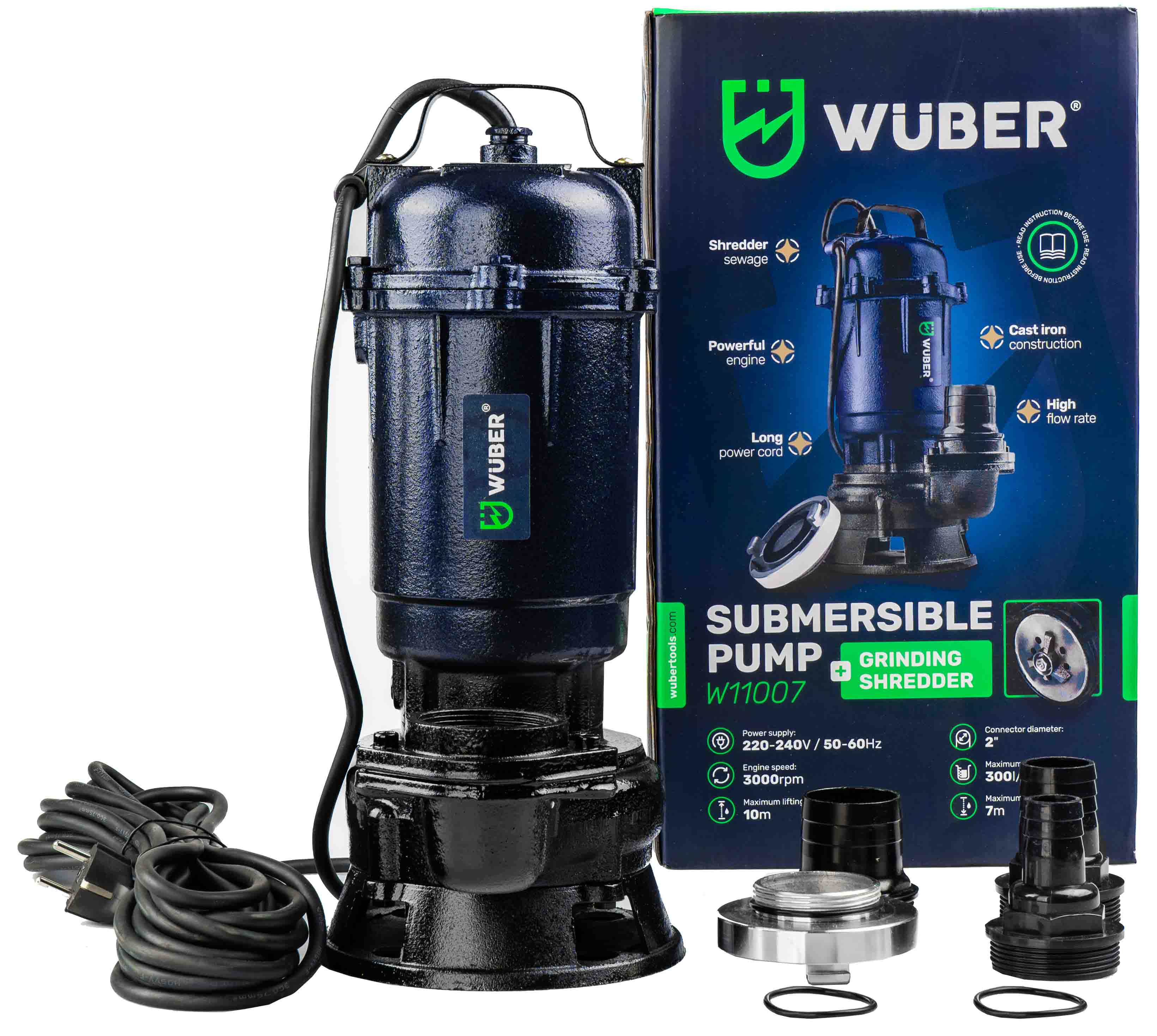 Pompa głębinowa do wody czystej brudnej szamba 2" 2600 W +rozdrabniacz WUBER