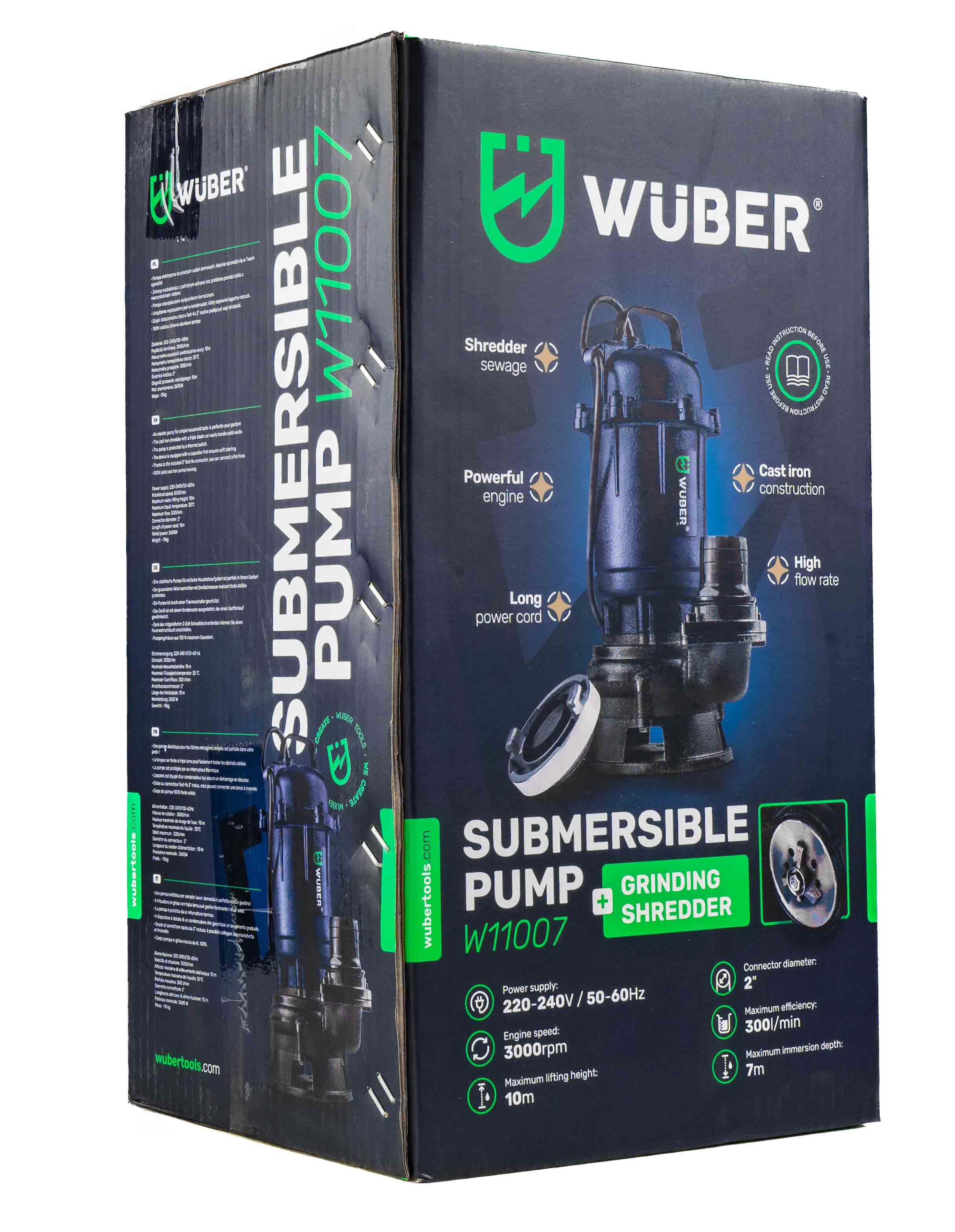 Pompa głębinowa do wody czystej brudnej szamba 2" 2600 W +rozdrabniacz WUBER