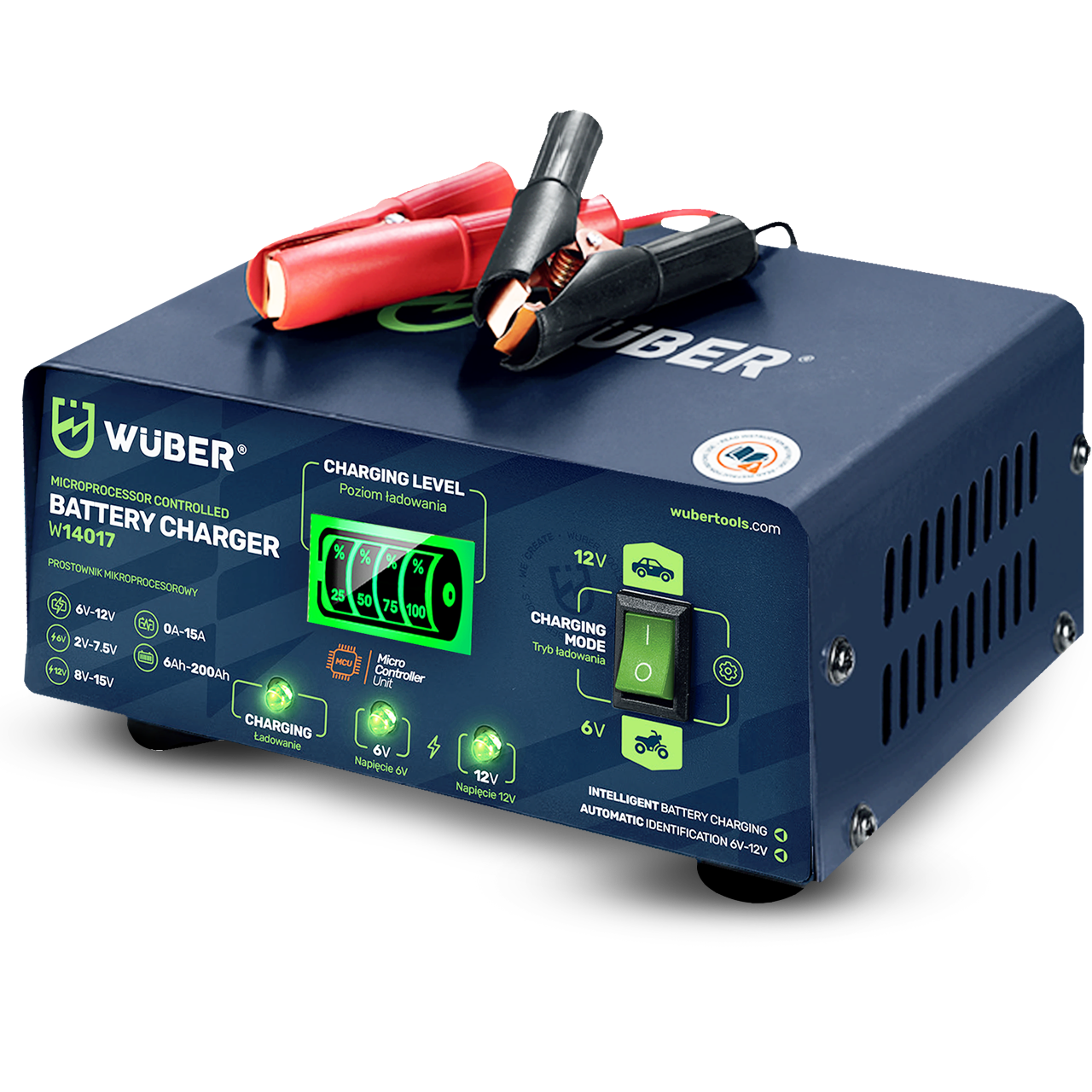 Prostownik samochodowy mikroprocesorowy 6-12 V 15 A WUBER