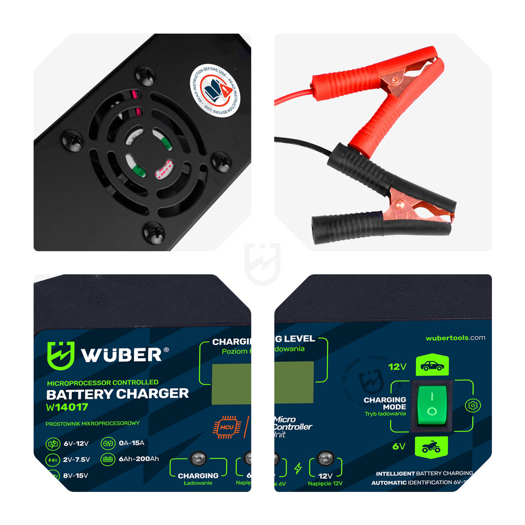 Prostownik samochodowy mikroprocesorowy 6-12 V 15 A WUBER