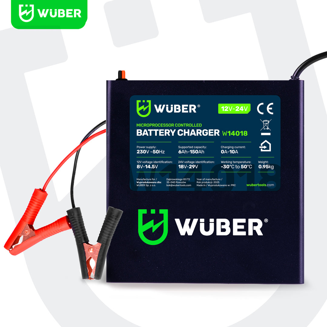 Prostownik samochodowy mikroprocesorowy 2-24 V 10 A 6-150 Ah WUBER