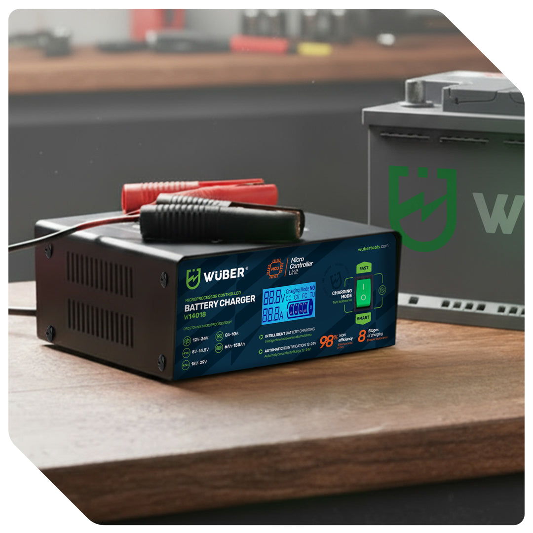 Prostownik samochodowy mikroprocesorowy 2-24 V 10 A 6-150 Ah WUBER