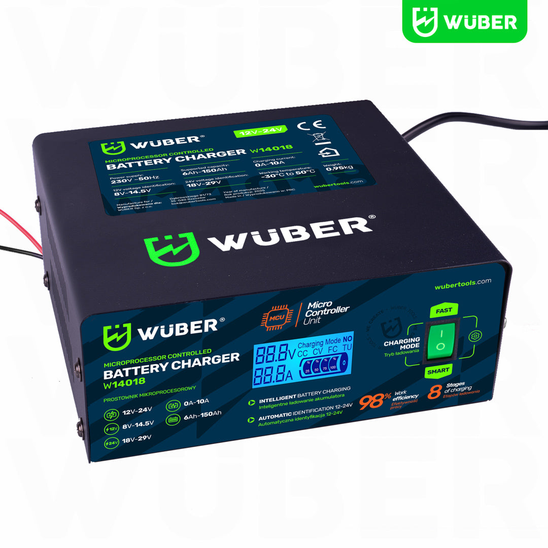 Prostownik samochodowy mikroprocesorowy 2-24 V 10 A 6-150 Ah WUBER