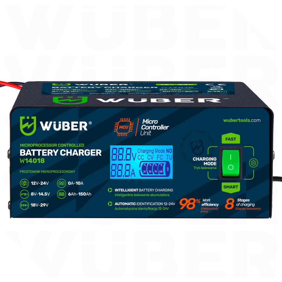 Prostownik samochodowy mikroprocesorowy 2-24 V 10 A 6-150 Ah WUBER