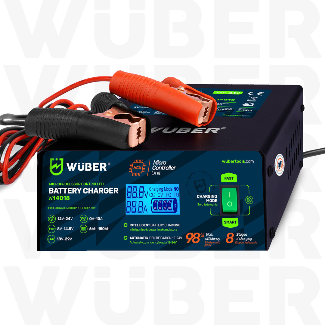 Prostownik samochodowy mikroprocesorowy 2-24 V 10 A 6-150 Ah WUBER
