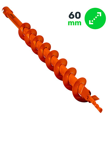 Pomarańczowy wkręt spiralny z oznaczeniem 60 mm, widoczny ukośnie na białym tle z ikoną