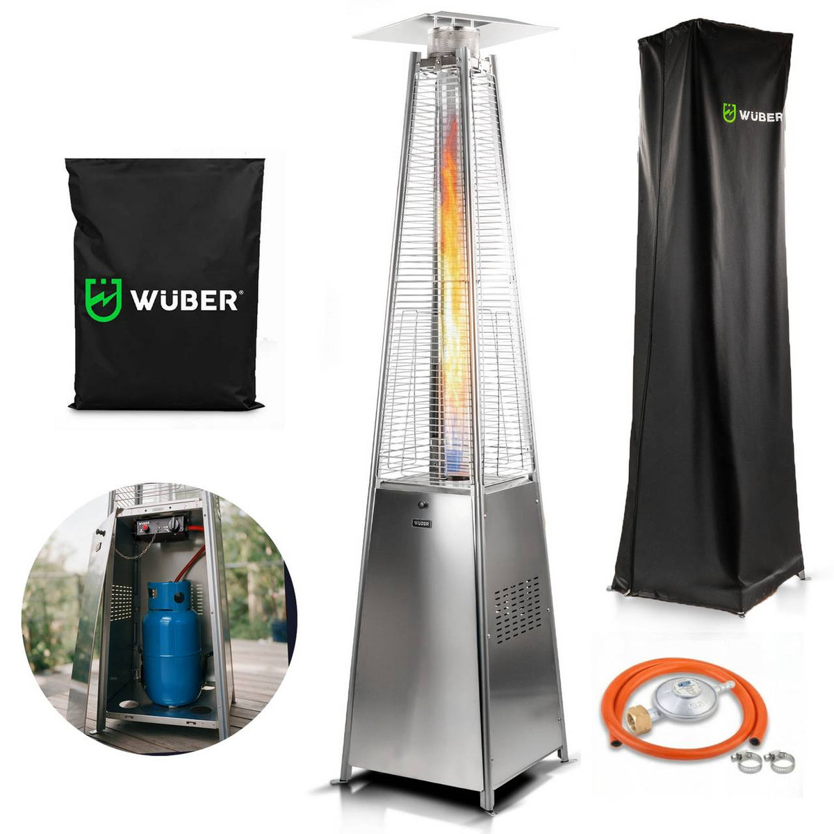 Parasol grzewczy gazowy 13 kW INOX ogrzewacz piramida + pokrowiec WUBER