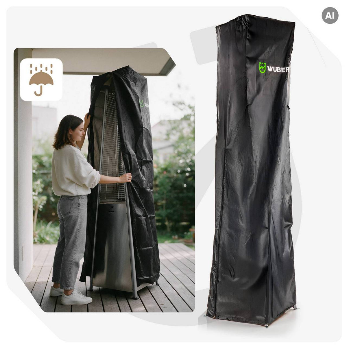 Parasol grzewczy gazowy 13 kW INOX ogrzewacz piramida + pokrowiec WUBER