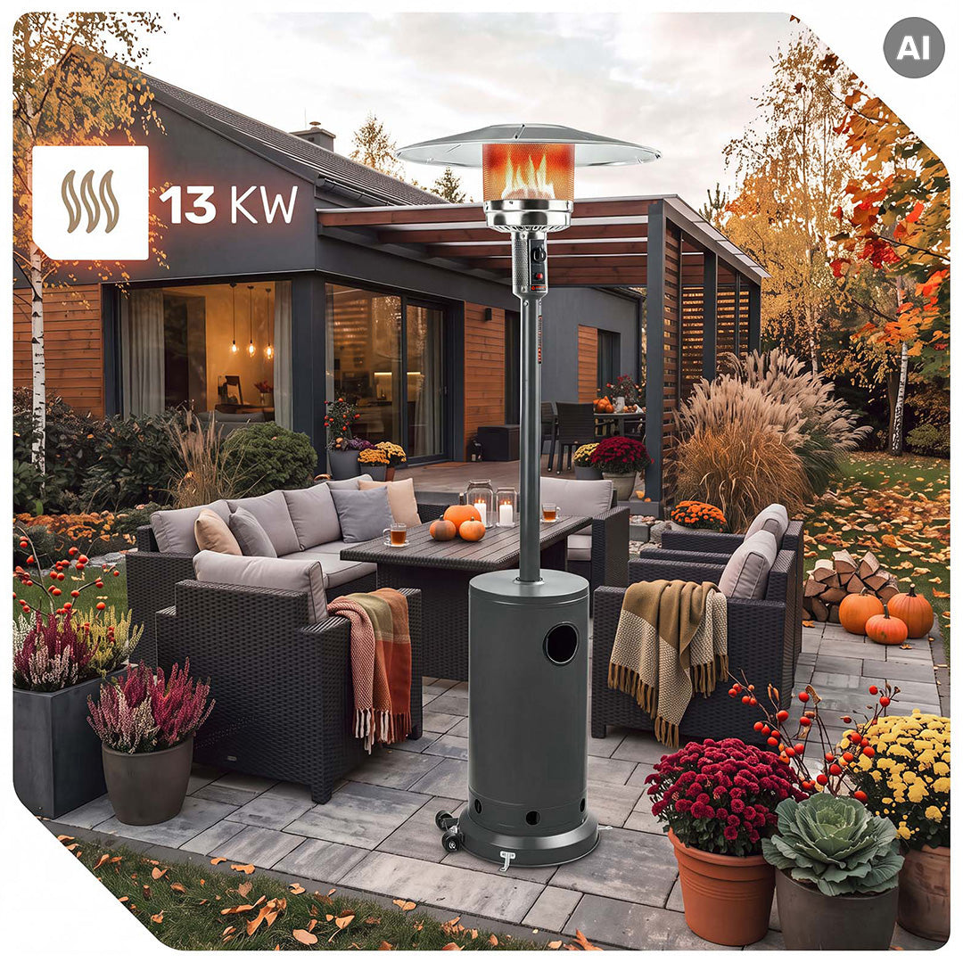 Parasol grzewczy gazowy 13 kW kolor ciemnoszary ogrzewacz tarasowy + pokrowiec WUBER